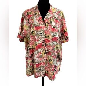 Pappagallo Multicolor Floral Short-Sleeve Button-Down Shirt Single pocket size L